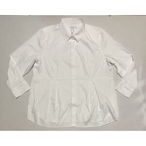 $119 Chico's Womens 4 No Iron Fashion Pleated Front Shirt LS Optic White Button